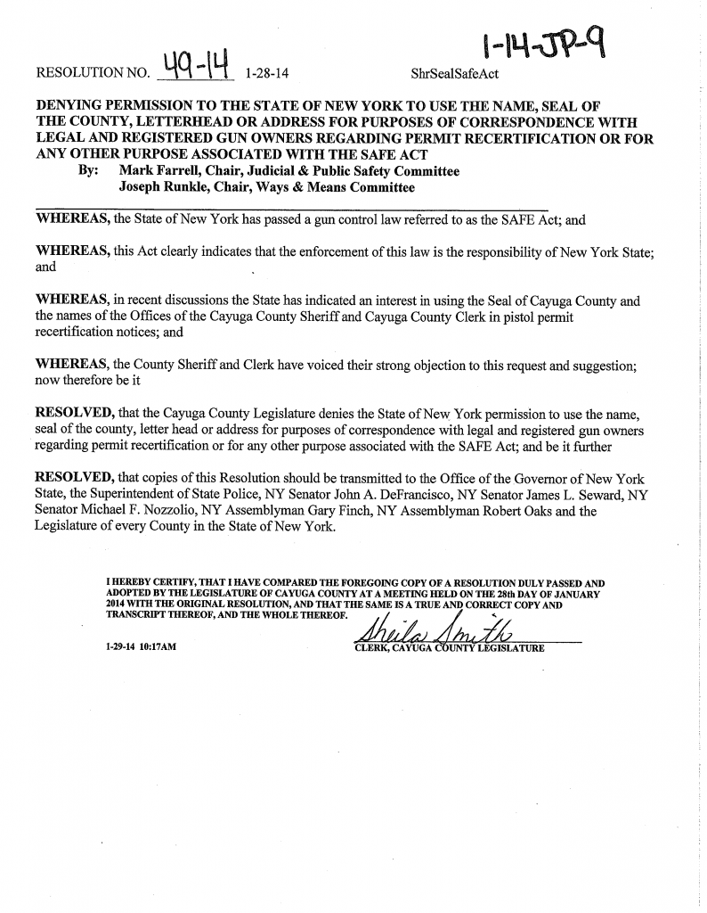 Cayuga County Seal Resolution